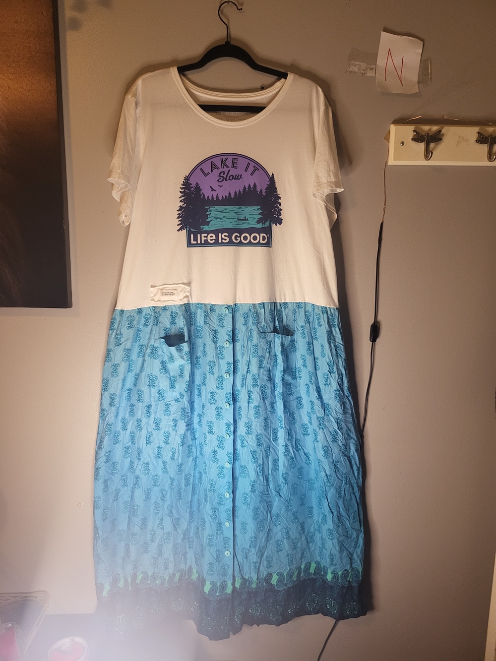 Life is Good ' White & Blue 'Lake It Slow' Graphic Dress Handmade Xl
